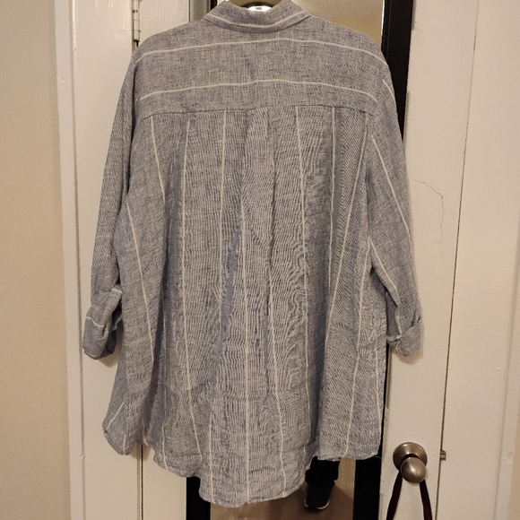 Ellen Tracy Striped 100% Linen Pullover Top, 2X - Picture 6 of 15